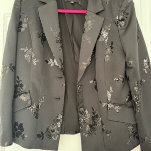 Women’s Dee Ocleppo Vibrant Black Sequin Floral  Blazer, Size 16.